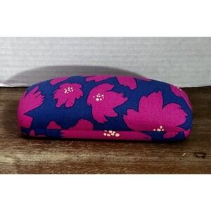 Vera Bradley Clam Eyeglass Case 6" x 2 3/4" x 2 1/2" Blue & Pink Floral